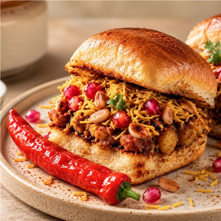 Romano chilli Dabeli with salted peanuts