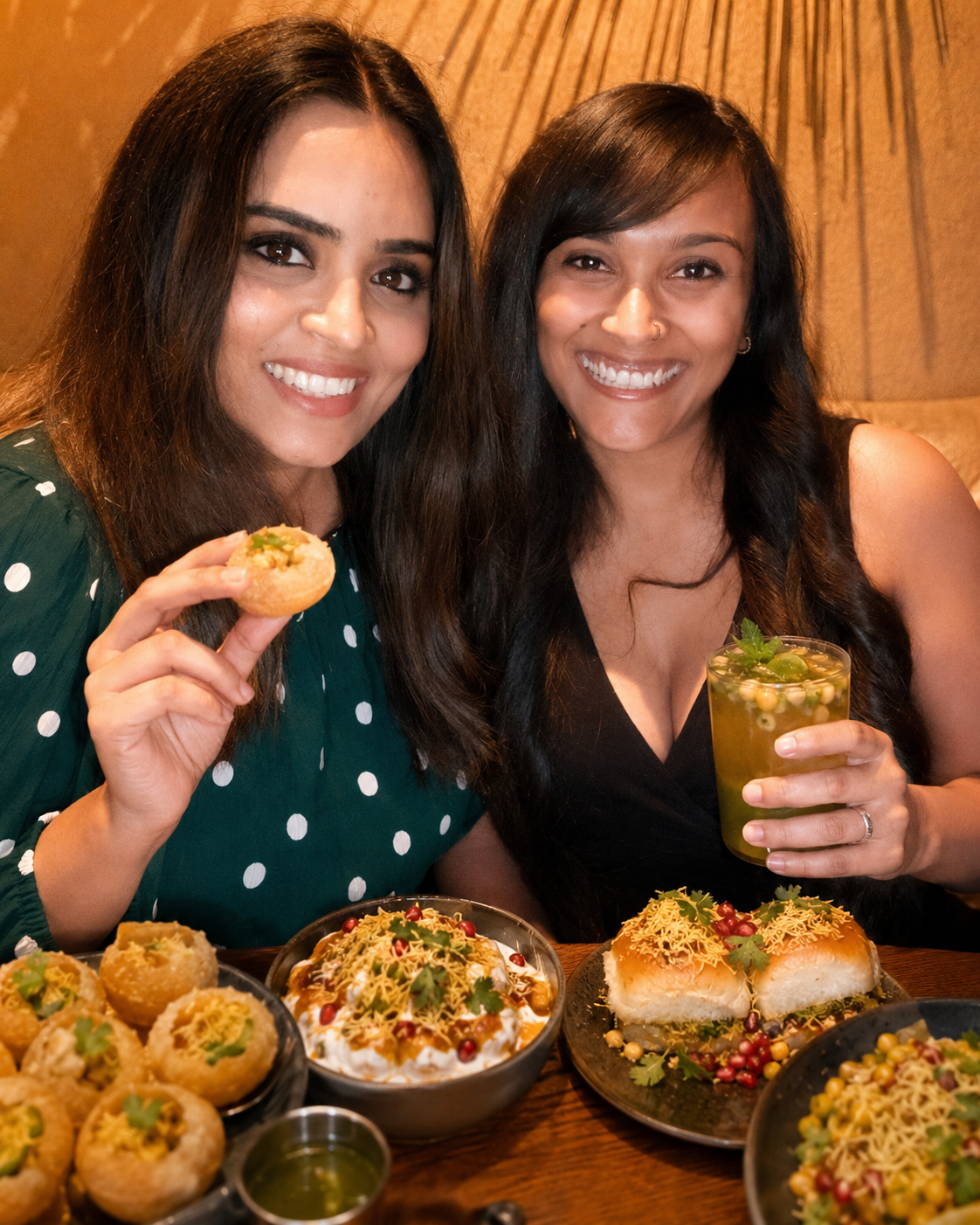 Rock Paper Sisters founders with Indian street food